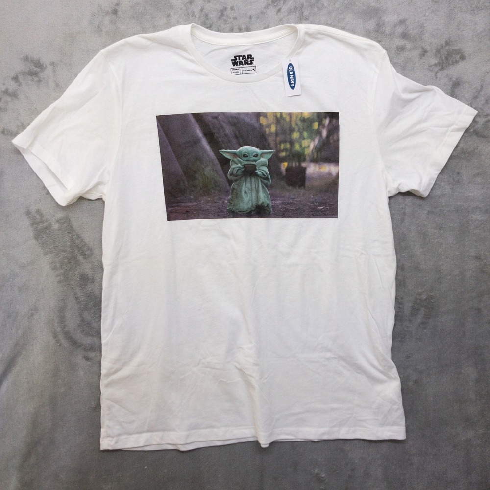Old Navy Star Wars Grogu Tee Shirt Mens XL White Baby Yoda Graphic‎ New
